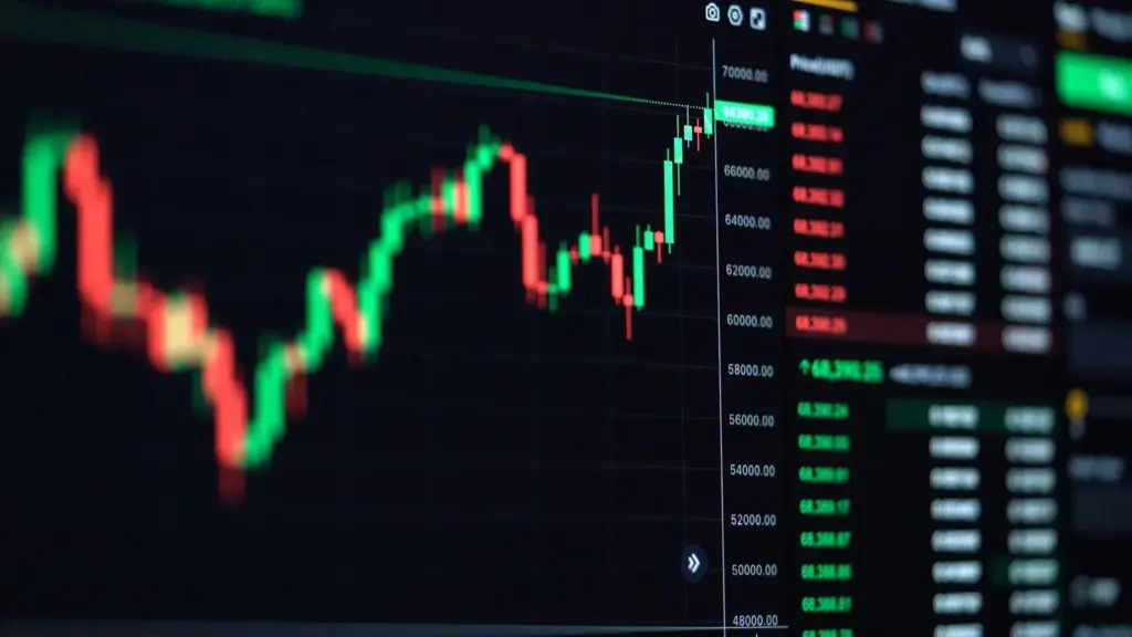 Cryptocurrency market chart showing volatility with rising and falling price cycles