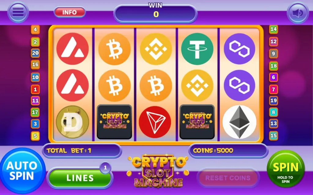 Online crypto casino gameplay showing slot reels and betting interface in action