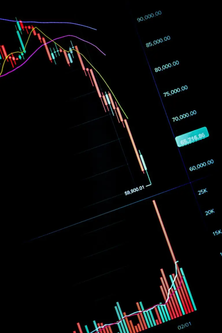 Bitcoin price chart showing sharp decline with red candles during market correction