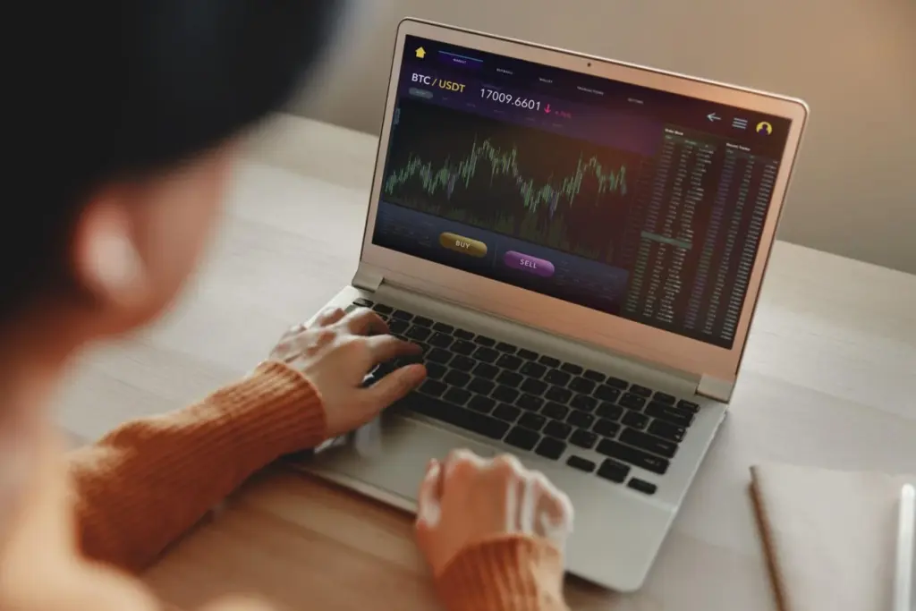 Investor balancing Bitcoin and Ethereum in cryptocurrency portfolio strategy